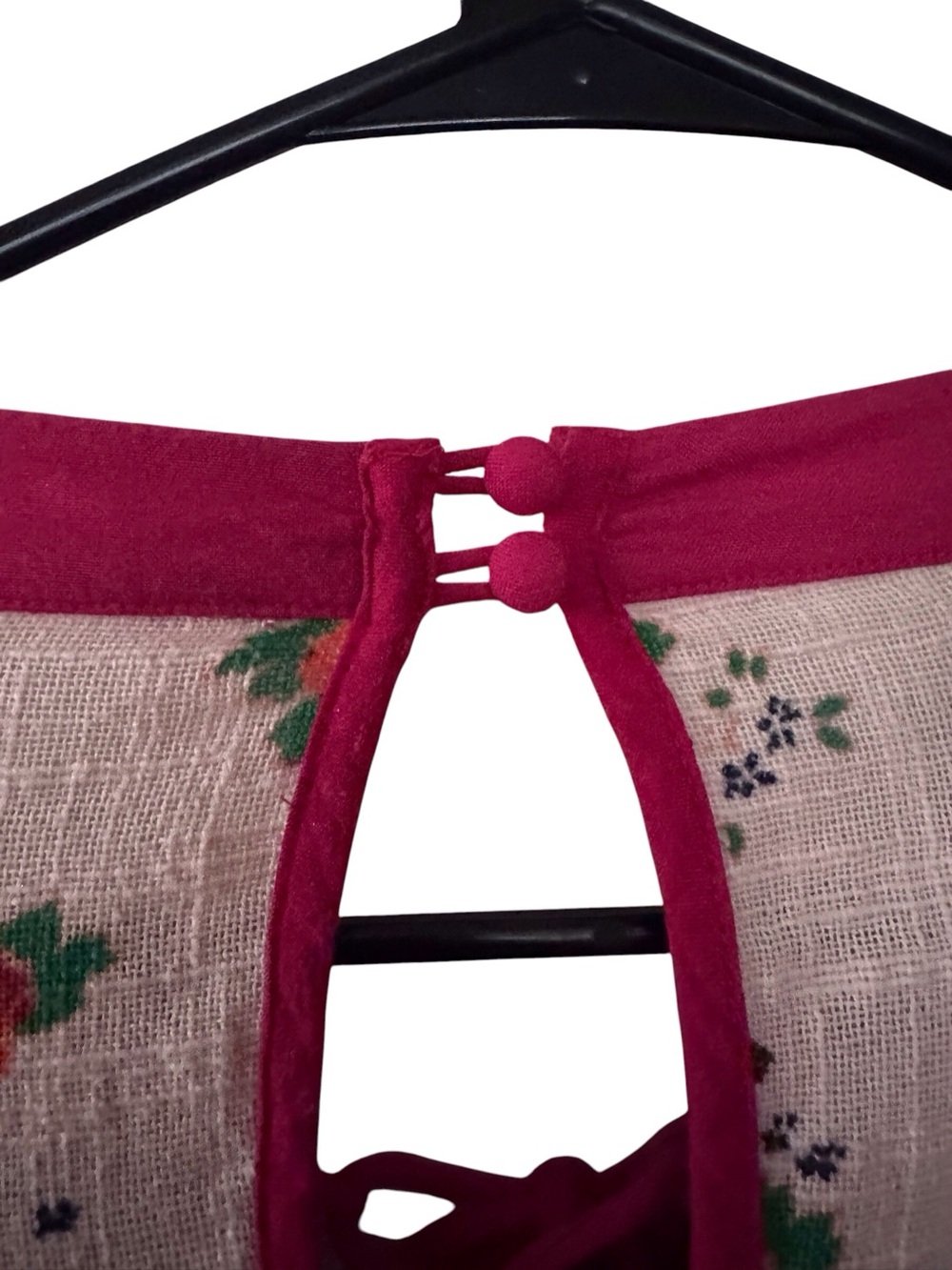 Free People Red & Cream Embroidered Lace-Up Peasant Top - Picture 4 of 6